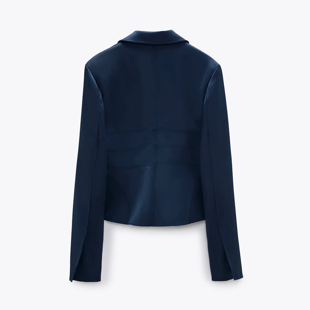 NWT ZARA LIMITED EDITION Navy Blue Satin Blazer - Picture 4 of 4